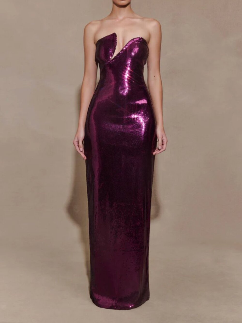 Meshki Winston Strapless Sequin Maxi Dress Plum Size S NWT